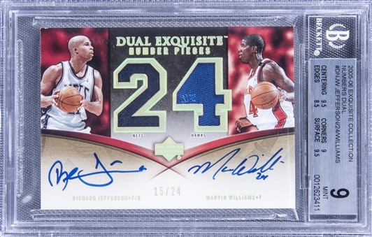 2005-06 UD "Exquisite Collection" Numbers Dual #DNJW Richard Jefferson/Marvin Williams Signed Game Used Patch Card (#15/24) - BGS MINT 9/BGS 10